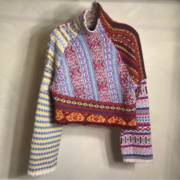 Rag & Bone Women’s  Distressed Hollis Fair-Isle High-Neck Wool BLD Sweater|Sz:S - Picture 15 of 16